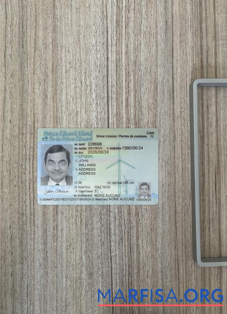 Downloadable Canada Prince Edward Island driving license photolook template